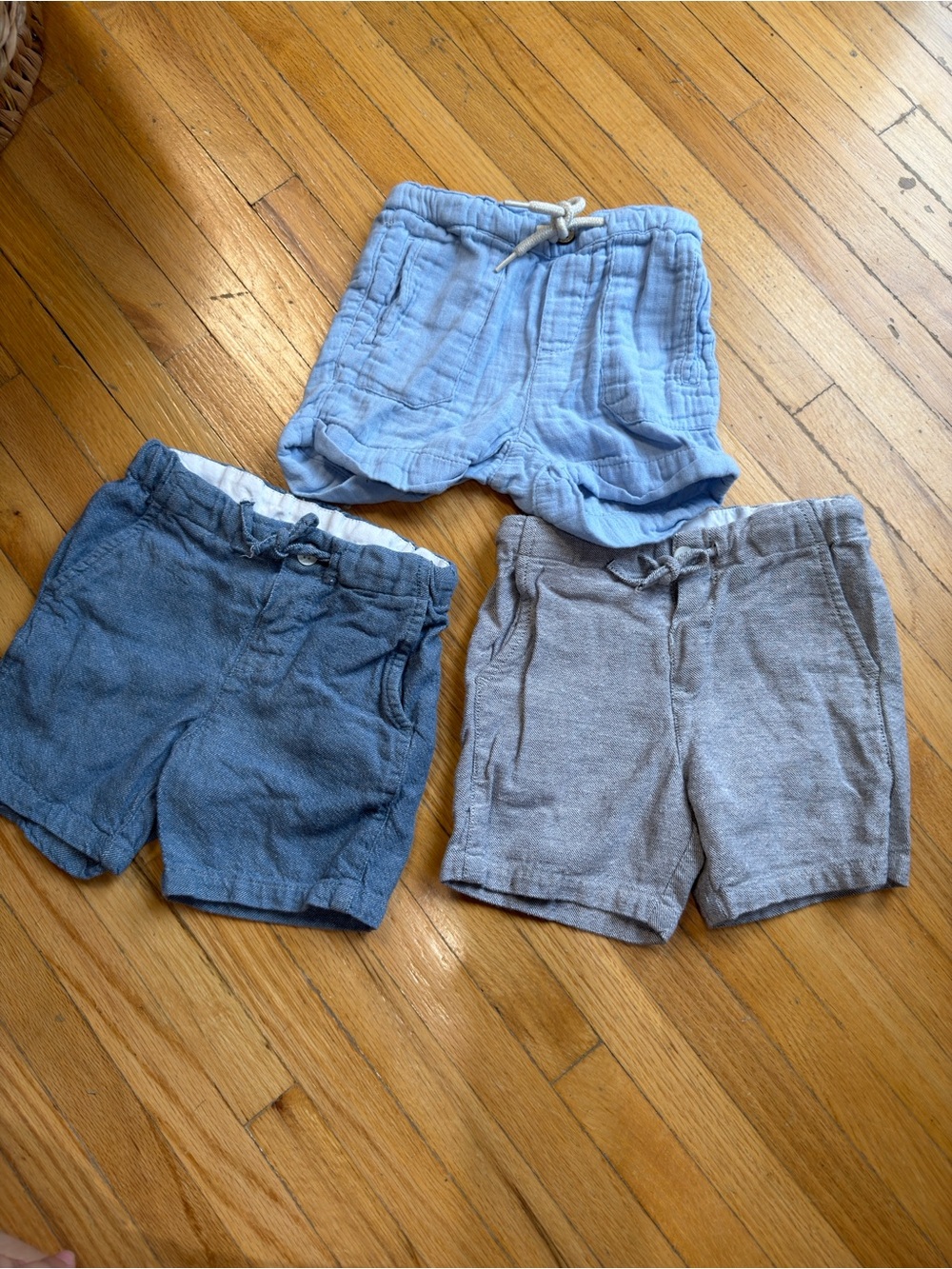 Mayoral Lightweight Cotton-Linen Blend Shorts - Blue, Light Blue, Gray SET OF 3